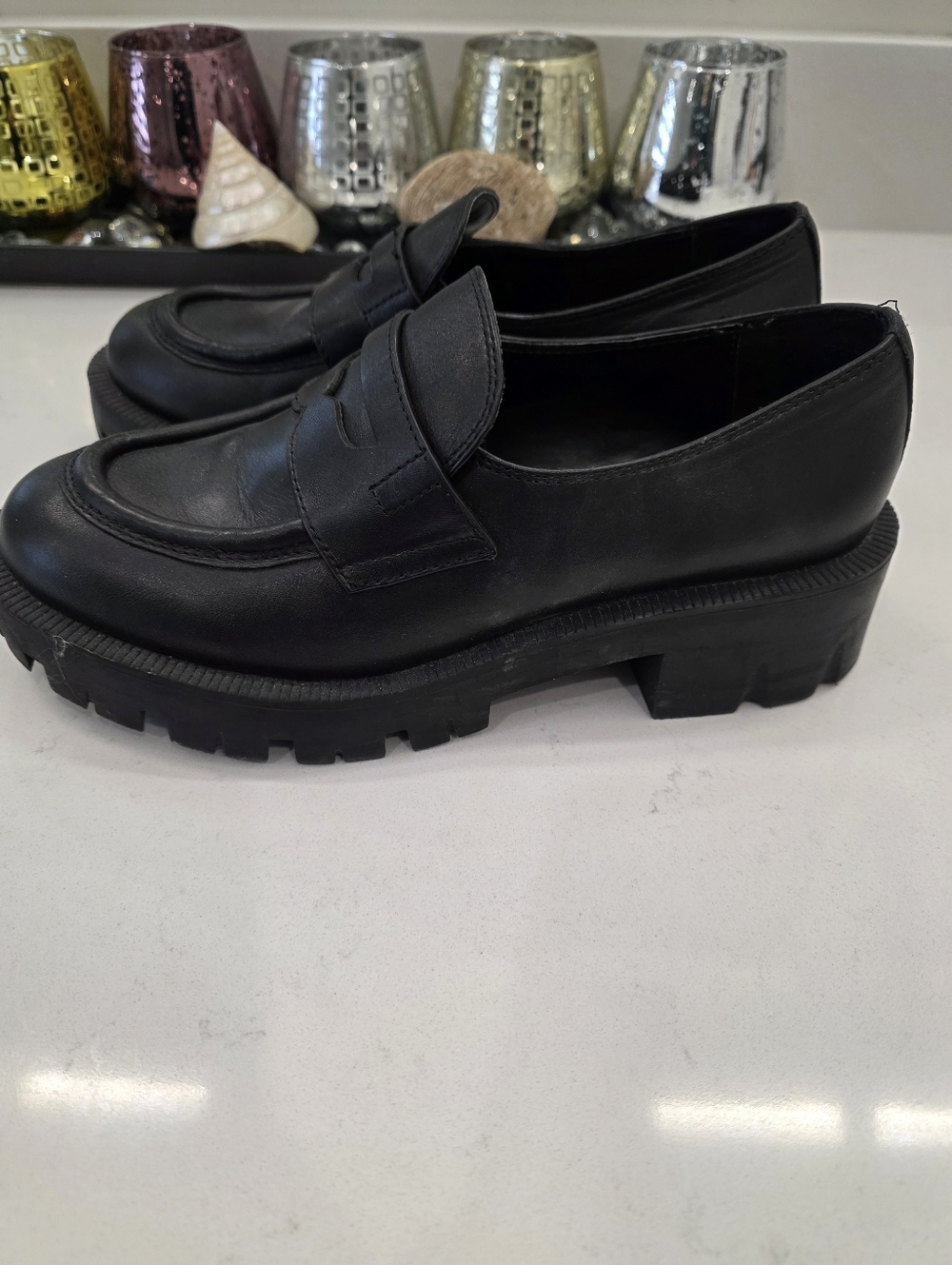 Mango Black Chunky Lug Penny Loafers Genuine Leather EUR 37 / US 6.5 / 23.5 CM